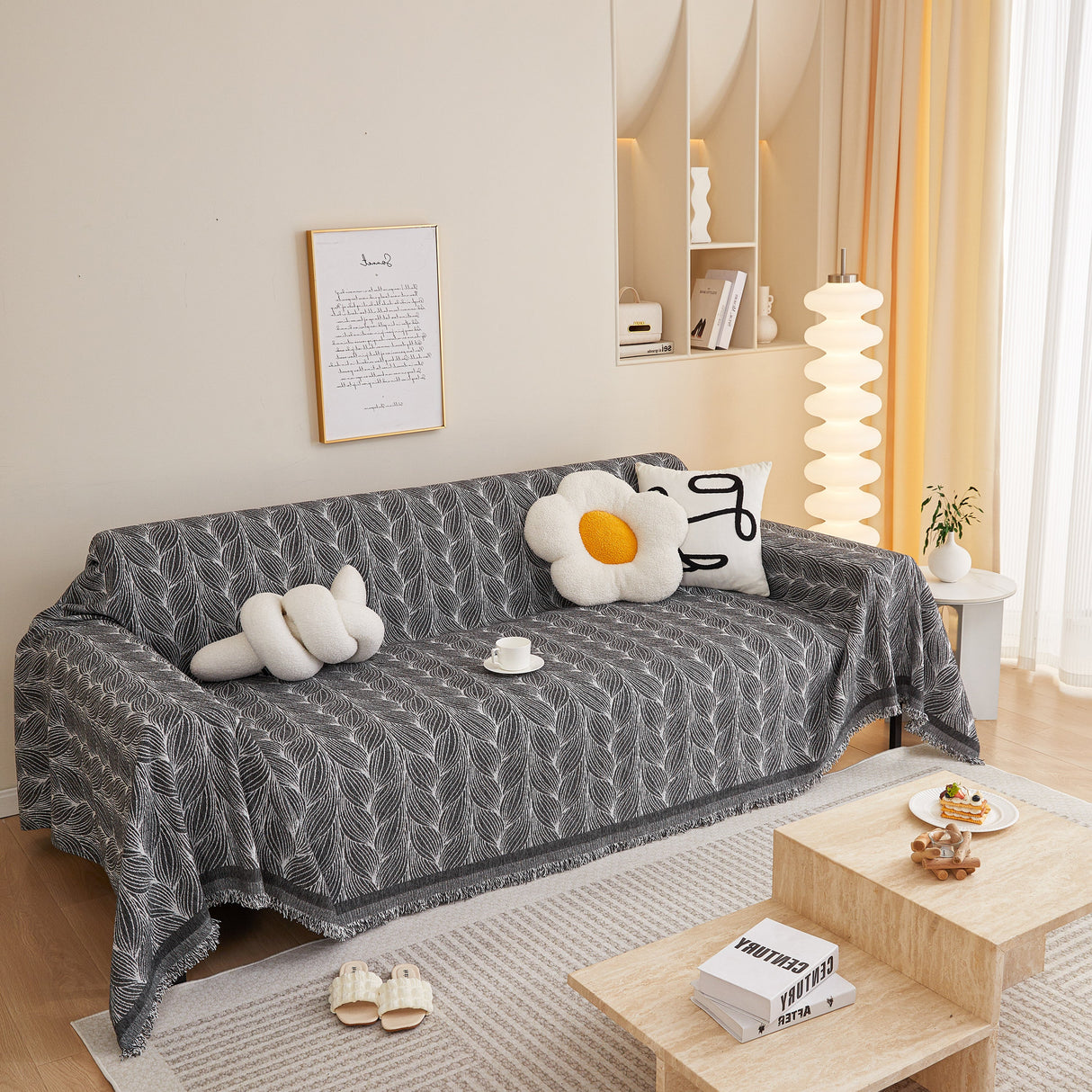 Leaf Universal Furniture Protector Chenille Couch Cover, Large Couch Cover Blanket for Couch Sofa