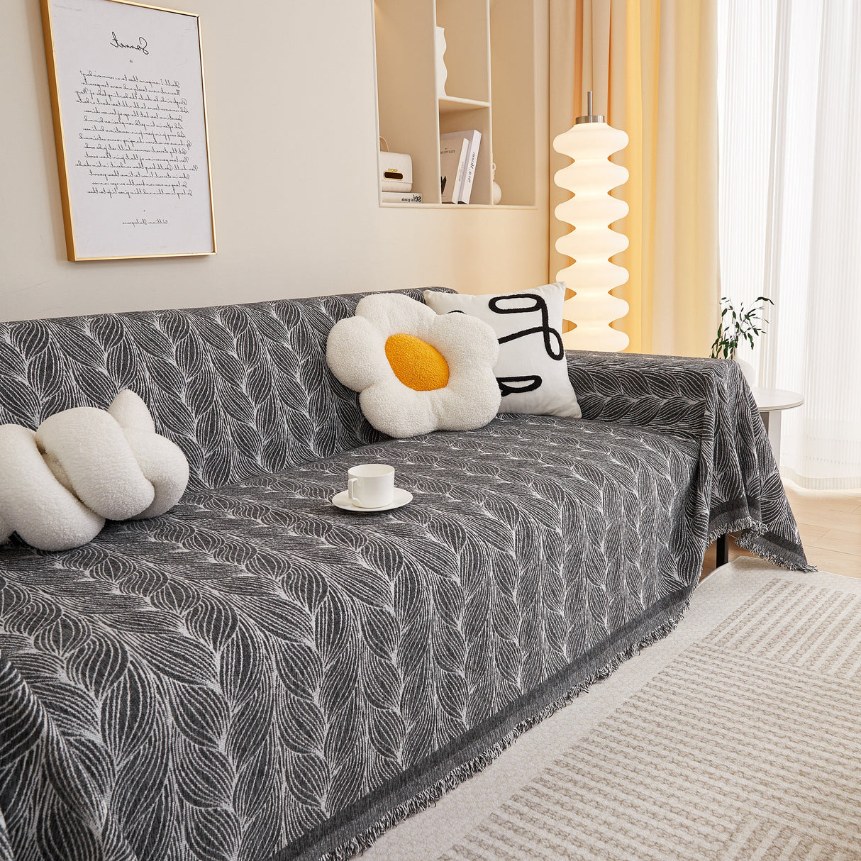 Leaf Universal Furniture Protector Chenille Couch Cover, Large Couch Cover Blanket for Couch Sofa