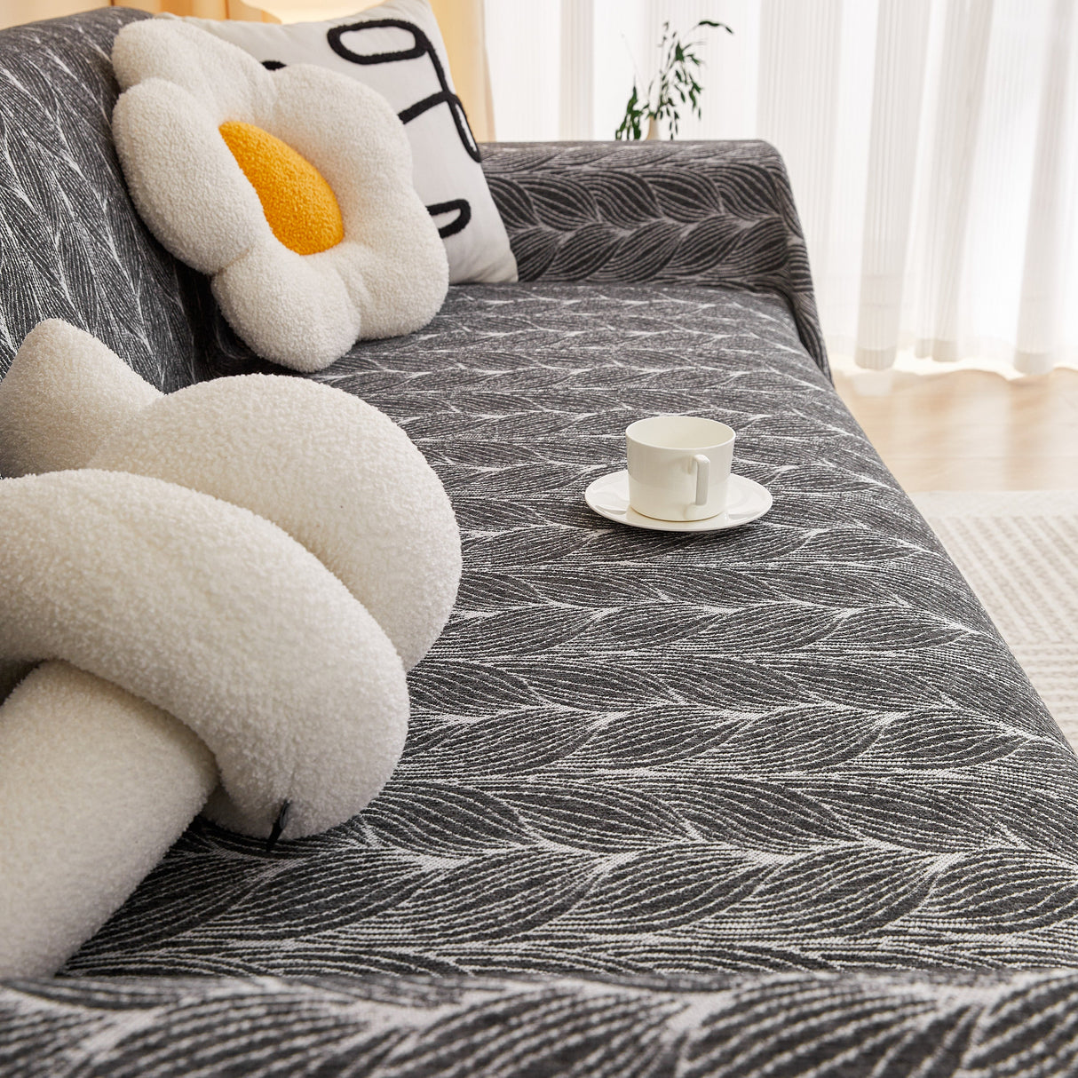 Leaf Universal Furniture Protector Chenille Couch Cover, Large Couch Cover Blanket for Couch Sofa