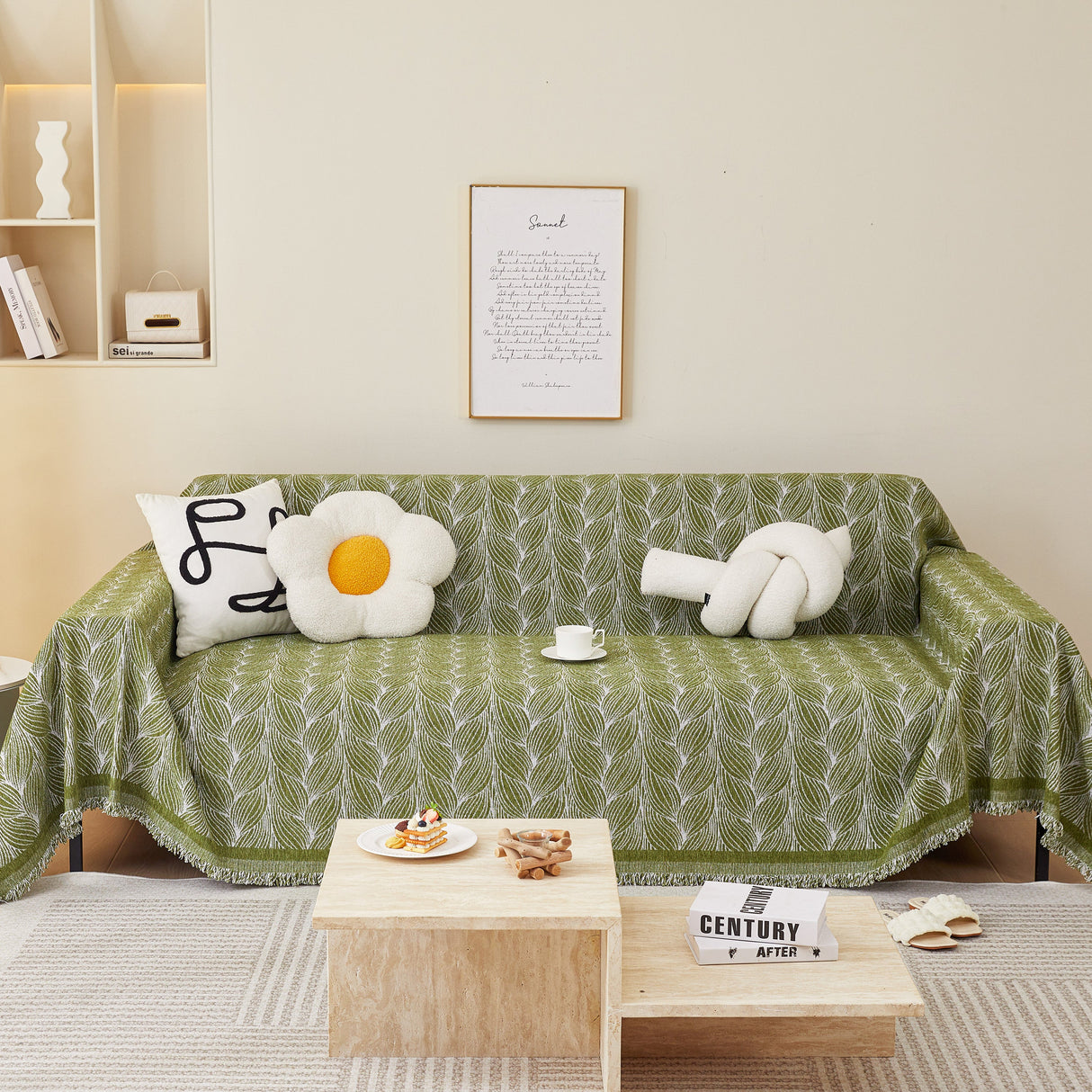 Leaf Universal Furniture Protector Chenille Couch Cover, Large Couch Cover Blanket for Couch Sofa