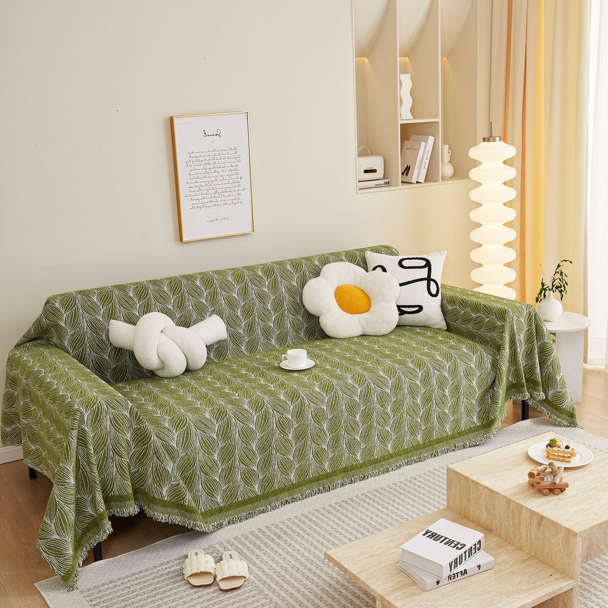 Leaf Universal Furniture Protector Chenille Couch Cover, Large Couch Cover Blanket for Couch Sofa