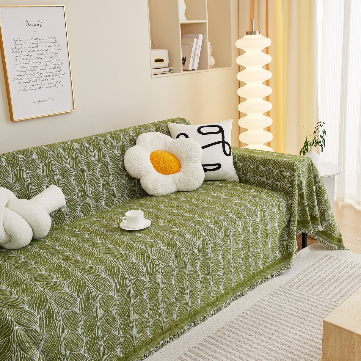 Leaf Universal Furniture Protector Chenille Couch Cover, Large Couch Cover Blanket for Couch Sofa