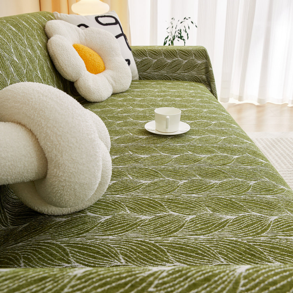 Leaf Universal Furniture Protector Chenille Couch Cover, Large Couch Cover Blanket for Couch Sofa