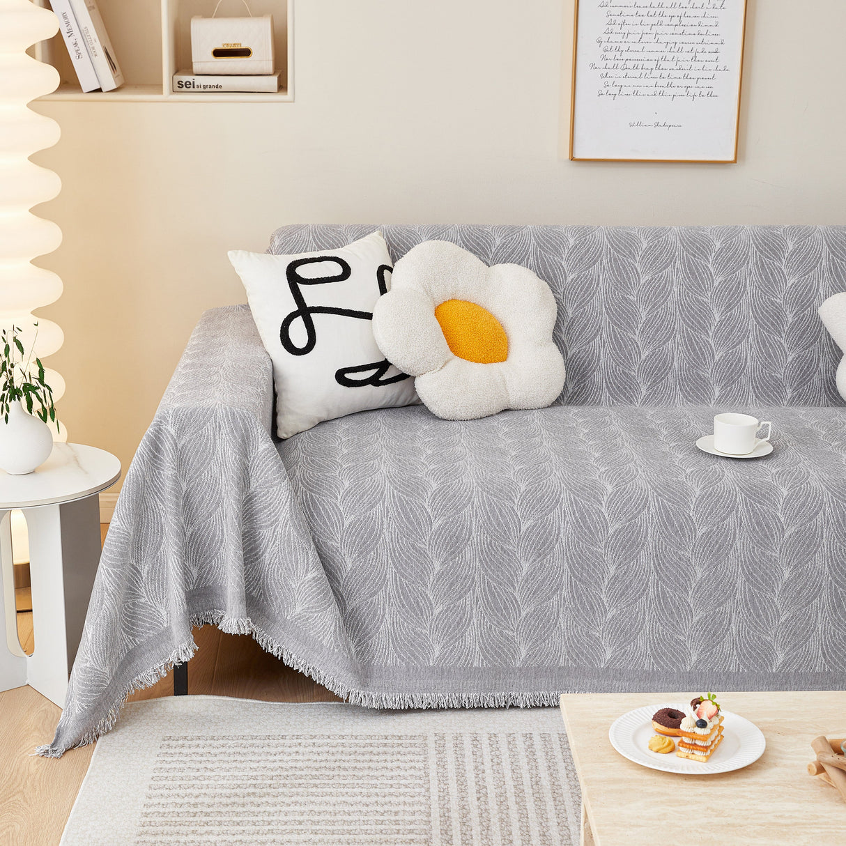 Leaf Universal Furniture Protector Chenille Couch Cover, Large Couch Cover Blanket for Couch Sofa