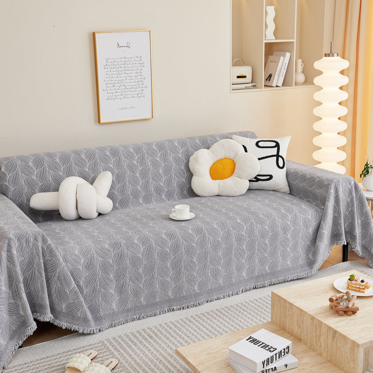 Leaf Universal Furniture Protector Chenille Couch Cover, Large Couch Cover Blanket for Couch Sofa