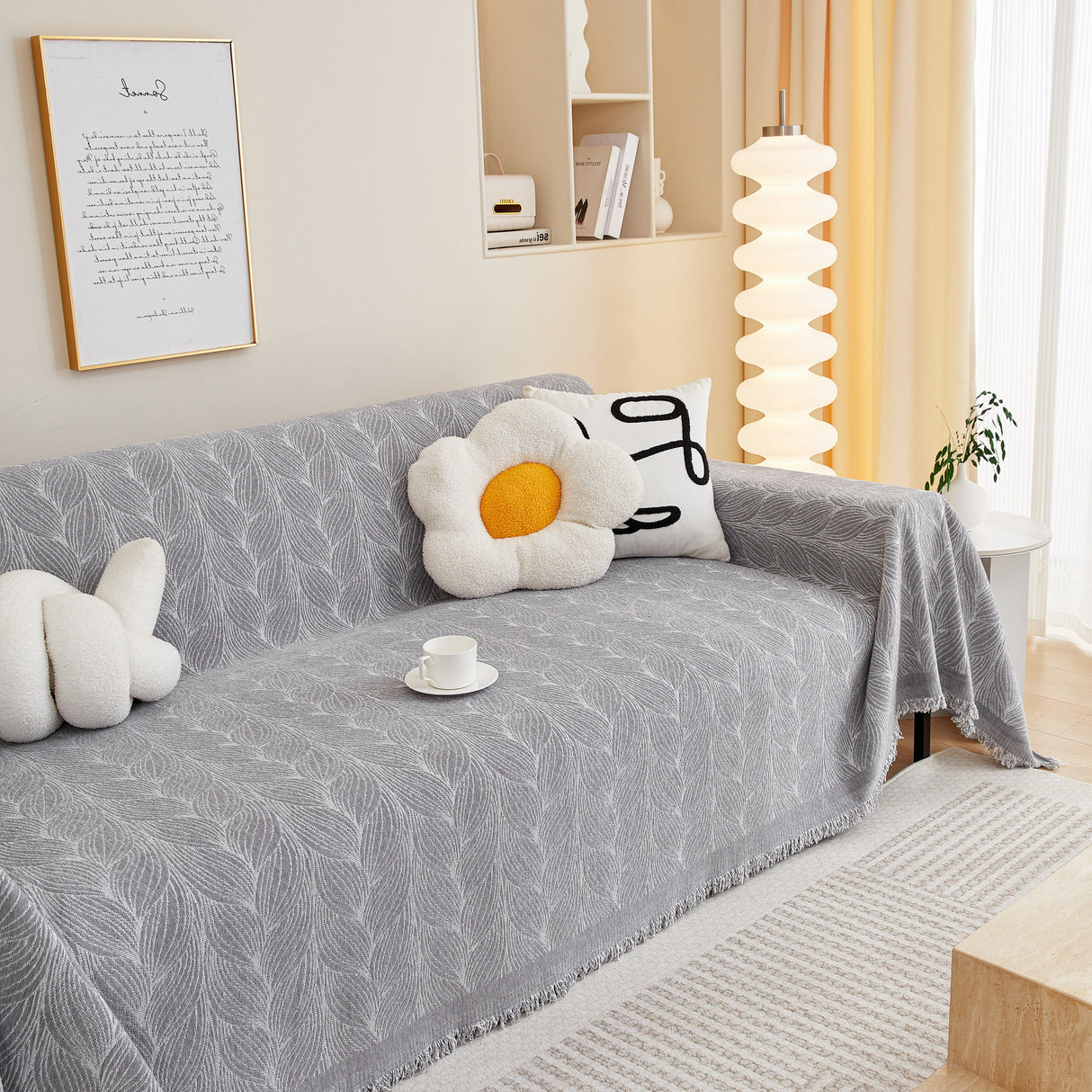 Leaf Universal Furniture Protector Chenille Couch Cover, Large Couch Cover Blanket for Couch Sofa