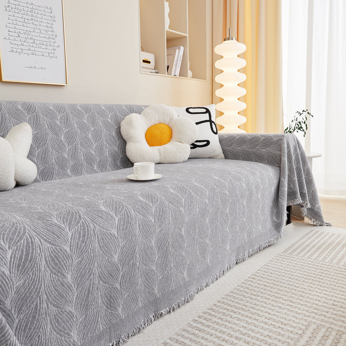 Leaf Universal Furniture Protector Chenille Couch Cover, Large Couch Cover Blanket for Couch Sofa