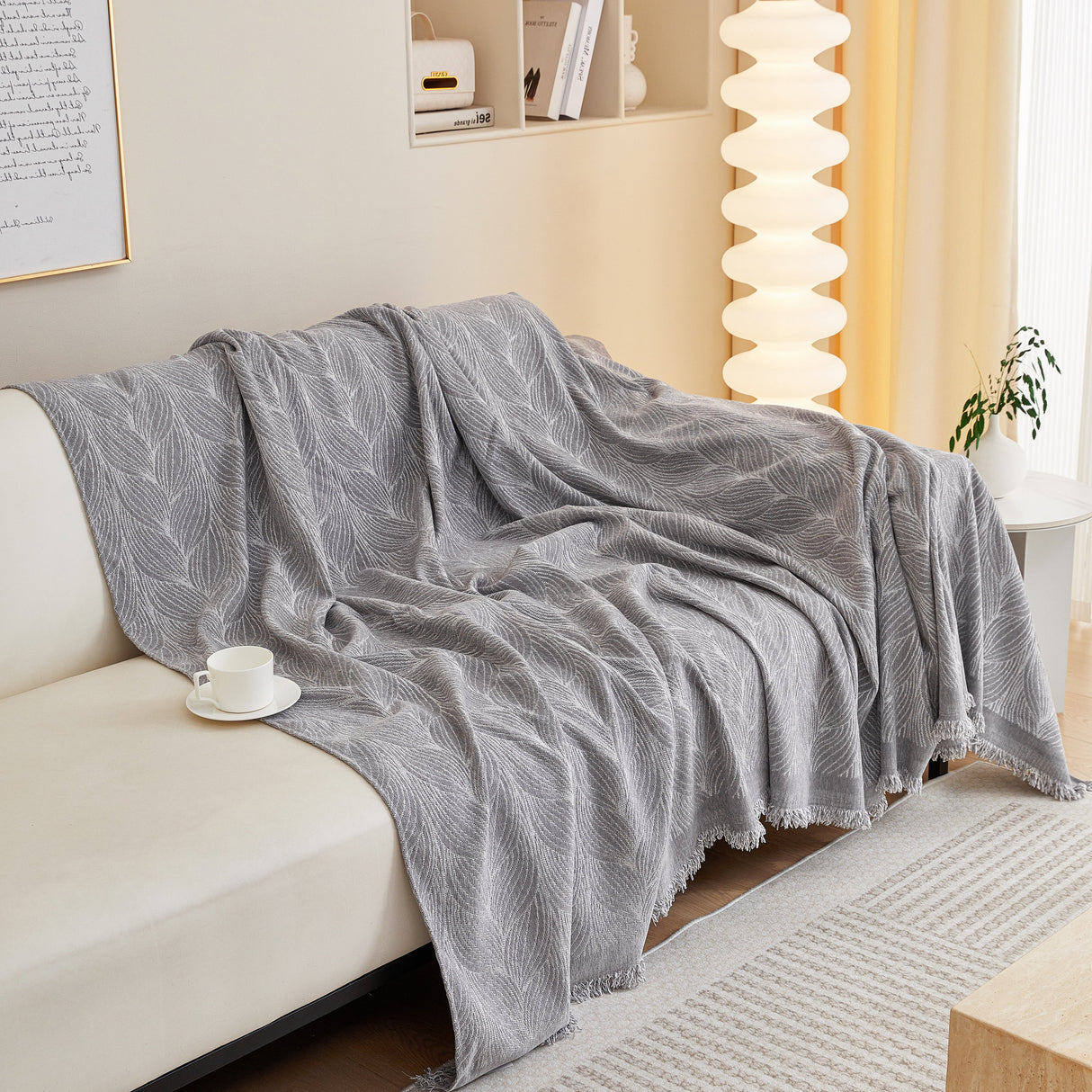 Leaf Universal Furniture Protector Chenille Couch Cover, Large Couch Cover Blanket for Couch Sofa