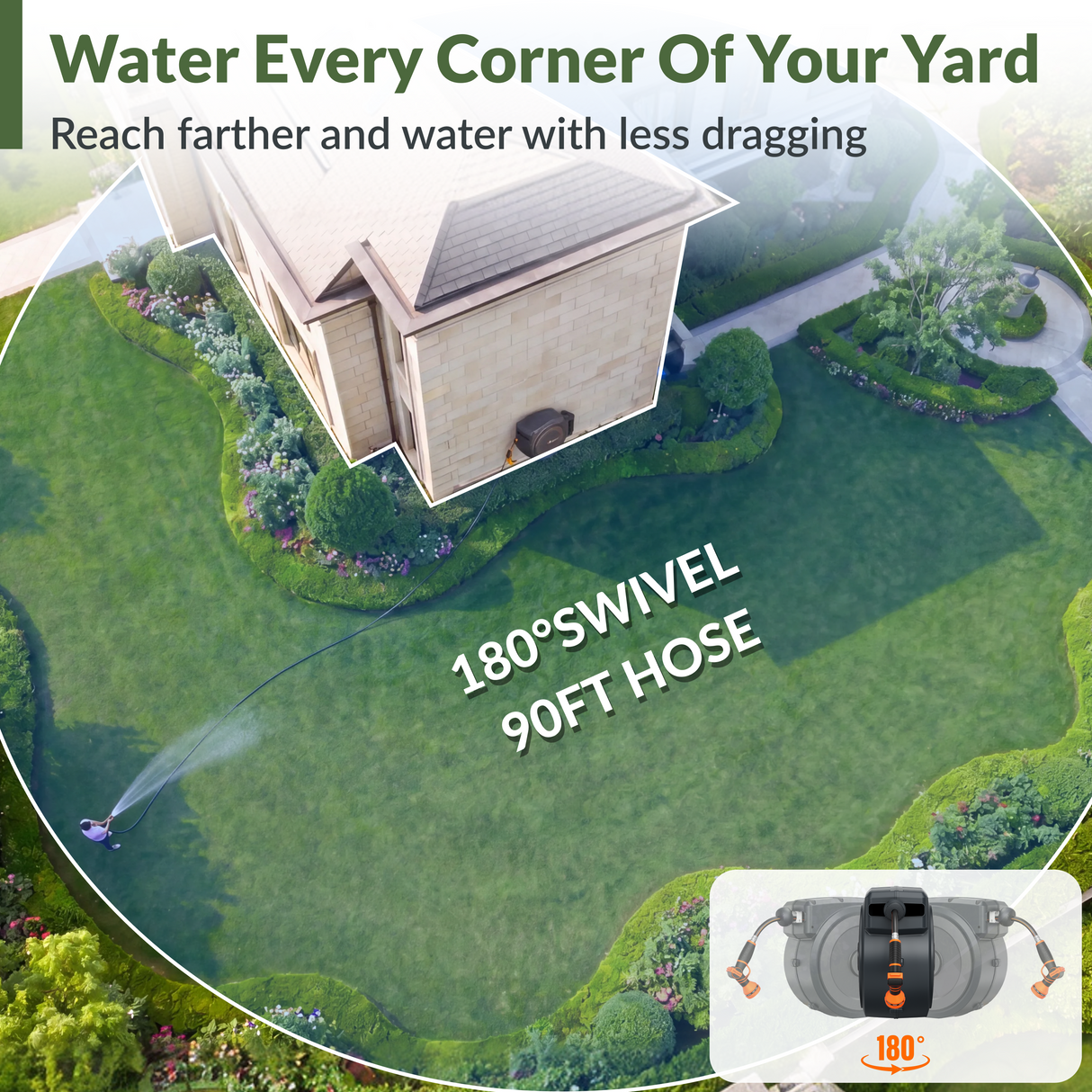 Retractable Garden Hose Reel-5/8in-90ft