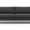 The Livingston 90-Inch Mid Century Sofa boasts a modern design with dark gray upholstery and wooden legs. It includes two seat cushions and two back cushions, all crafted from soft, textured fabric. The minimalist style is highlighted against a white background.