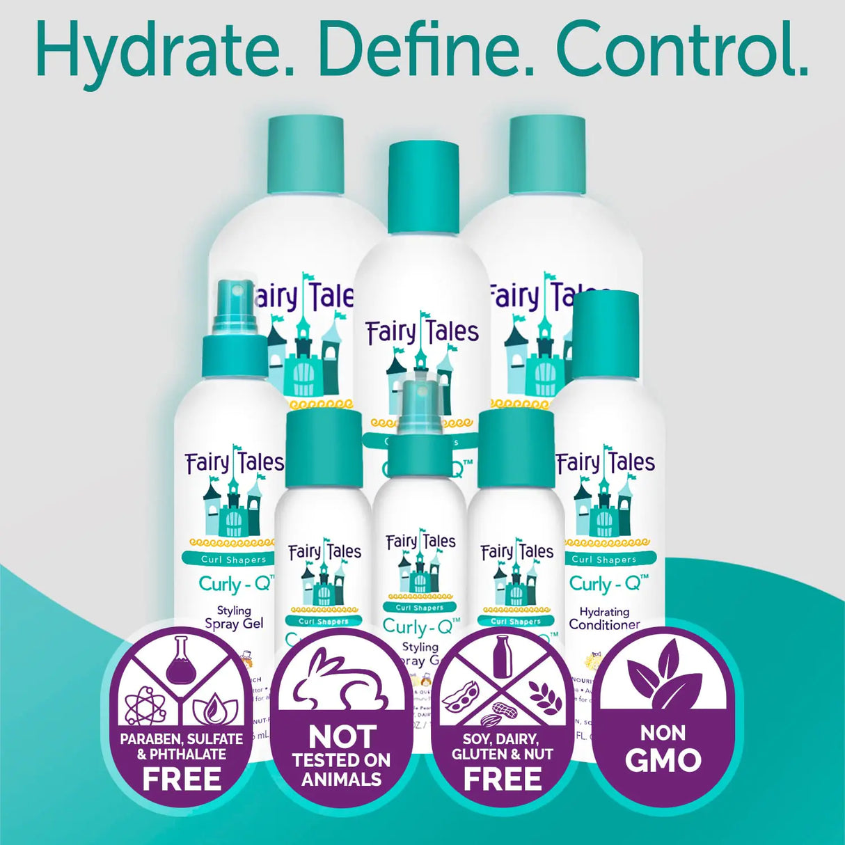 Fairy Tales Curly Q Shampoo & Conditioner Kit for Curly Hair - Hydrates, Detangles, Defines Curls, Tames Frizz -free from Phthalate , Paraben & Sulfate - 3 Travel Size Items 0.33 Fl Oz (Pack of 3) Shampoo + Conditioner + Spray