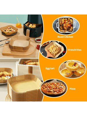 100pcs, Square Disposable Air Fryer Liners (9in), Paper Air Fryer Liner Pots, Paper Basket Bowls, Baking Trays, Oven Acces