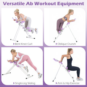 Ab Workout Equipment Foldable Abdominal Trainer Adjustable Ab Machine-White