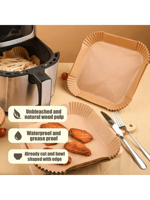 100pcs, Square Disposable Air Fryer Liners (9in), Paper Air Fryer Liner Pots, Paper Basket Bowls, Baking Trays, Oven Acces