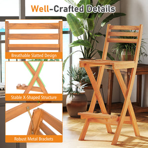 Acacia Wood Bar Height Chair with Backrest and Footrest for Backyard-Set of 1