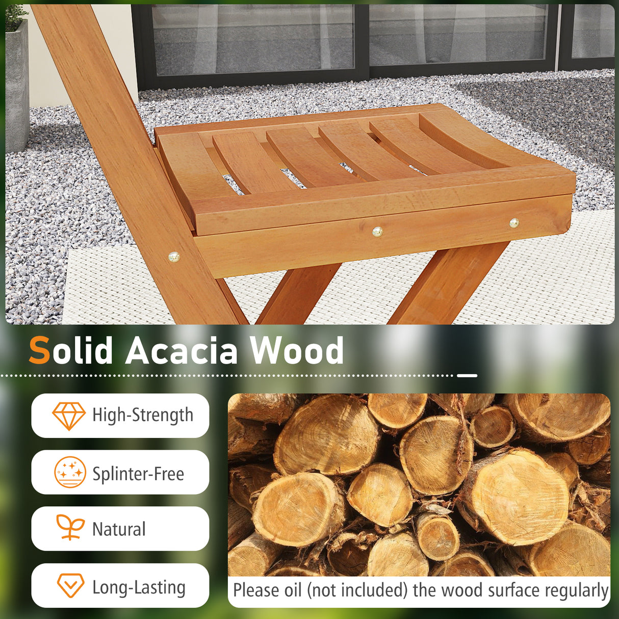 Acacia Wood Bar Height Chair with Backrest and Footrest for Backyard-Set of 1