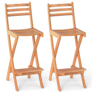 Acacia Wood Bar Height Chair with Backrest and Footrest for Backyard-Set of 2