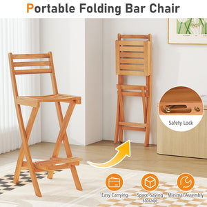 Acacia Wood Bar Height Chair with Backrest and Footrest for Backyard-Set of 2