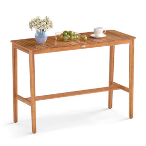 Acacia Wood Counter Height Table with Slatted Tabletop and Footrest Crossbar