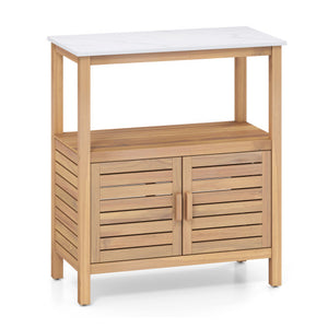 Outdoor Potting Bench Acacia Wood Garden Potting Table Planting Work Bench Station with Louvered Doors