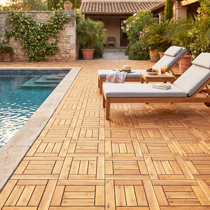 Acacia Wood Interlocking Deck Tiles for Patio Balcony Backyard Porch Poolside-Natural