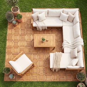 Acacia Wood Interlocking Deck Tiles for Patio Balcony Backyard Porch Poolside-Natural