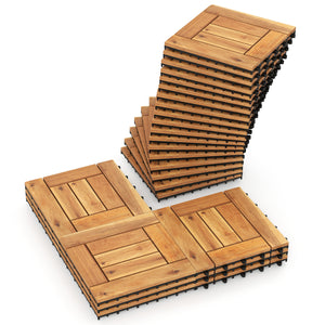 Acacia Wood Interlocking Deck Tiles for Patio Balcony Backyard Porch Poolside-Natural