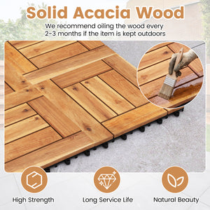 Acacia Wood Interlocking Deck Tiles for Patio Balcony Backyard Porch Poolside-Natural