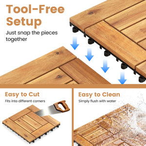 Acacia Wood Interlocking Deck Tiles for Patio Balcony Backyard Porch Poolside-Natural