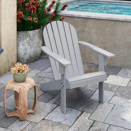 Acacia Wood Lounge Patio Adirondack Chair with Inclined Seat-Gray