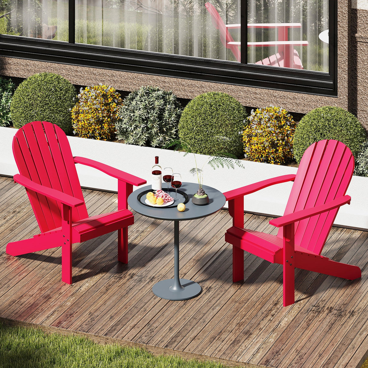 Acacia Wood Lounge Patio Adirondack Chair with Inclined Seat-Red