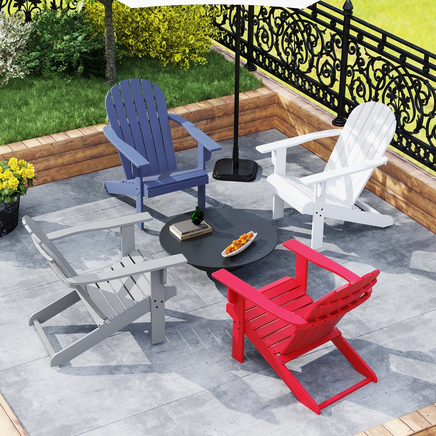 Acacia Wood Lounge Patio Adirondack Chair with Inclined Seat-Red