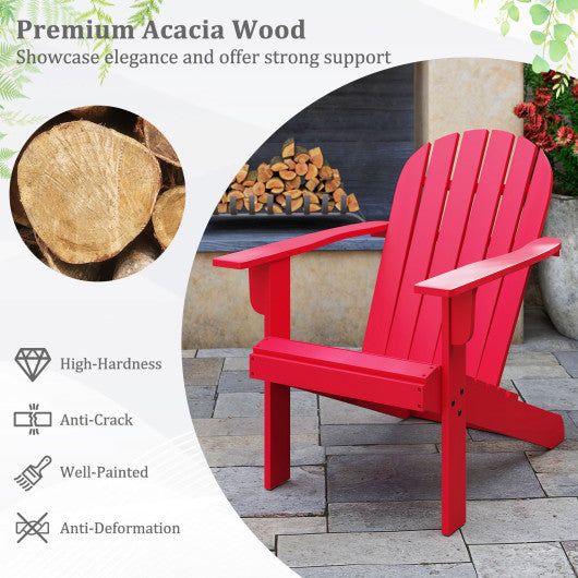 Acacia Wood Lounge Patio Adirondack Chair with Inclined Seat-Red