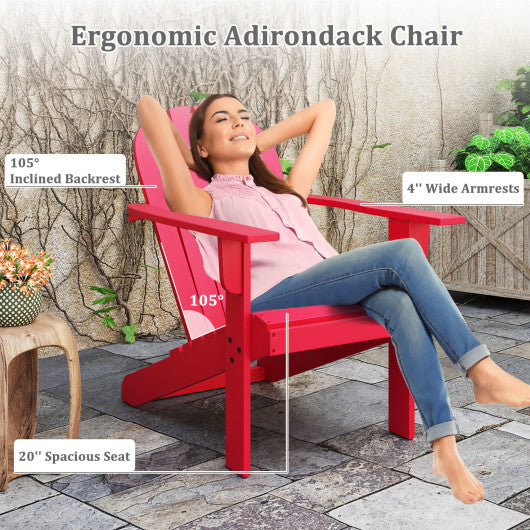 Acacia Wood Lounge Patio Adirondack Chair with Inclined Seat-Red