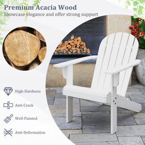 Acacia Wood Lounge Patio Adirondack Chair with Inclined Seat-White