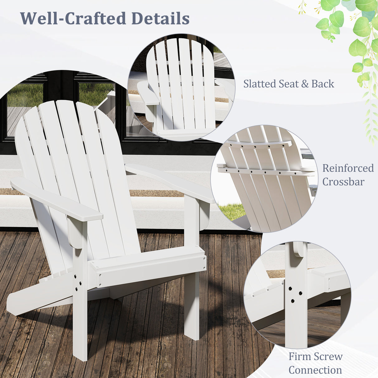 Acacia Wood Lounge Patio Adirondack Chair with Inclined Seat-White