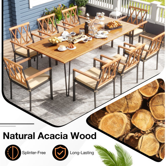 Acacia Wood Outdoor Furniture Set 9 Pieces Patio Dining Set with 8 Chairs