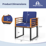 Acacia Wood Outdoor Dining Chairs Set of 2 with Soft Cushions-Navy