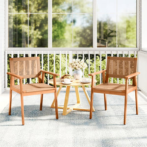Acacia Wood Outdoor Dining Chairs Set of 2 PE Rattan Patio Chairs with Backrests and Armrests