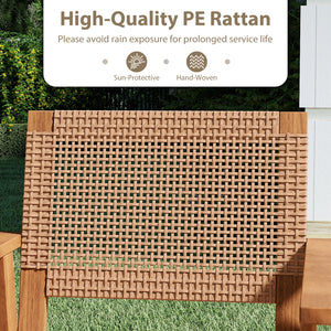 Acacia Wood Outdoor Dining Chairs Set of 2 PE Rattan Patio Chairs with Backrests and Armrests