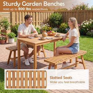 Acacia Wood Outdoor Garden Bench Set of 1/2 with Slatted Seat and 800 lbs Capacity-Set of 2