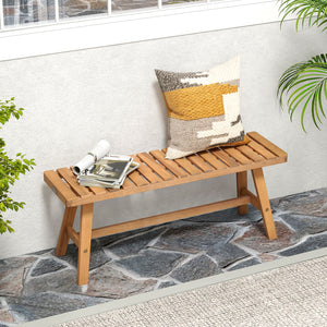 Acacia Wood Outdoor Garden Bench Set of 1/2 with Slatted Seat and 800 lbs Capacity-Set of 2