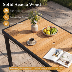 Acacia Wood Outdoor Dining Table with 1.97" Umbrella Hole for 6 People