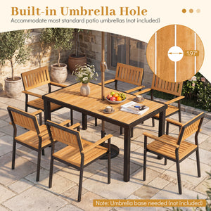 Acacia Wood Outdoor Dining Table with 1.97" Umbrella Hole for 6 People