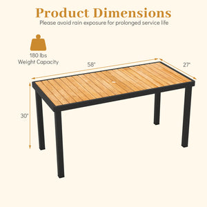 Acacia Wood Outdoor Dining Table with 1.97" Umbrella Hole for 6 People