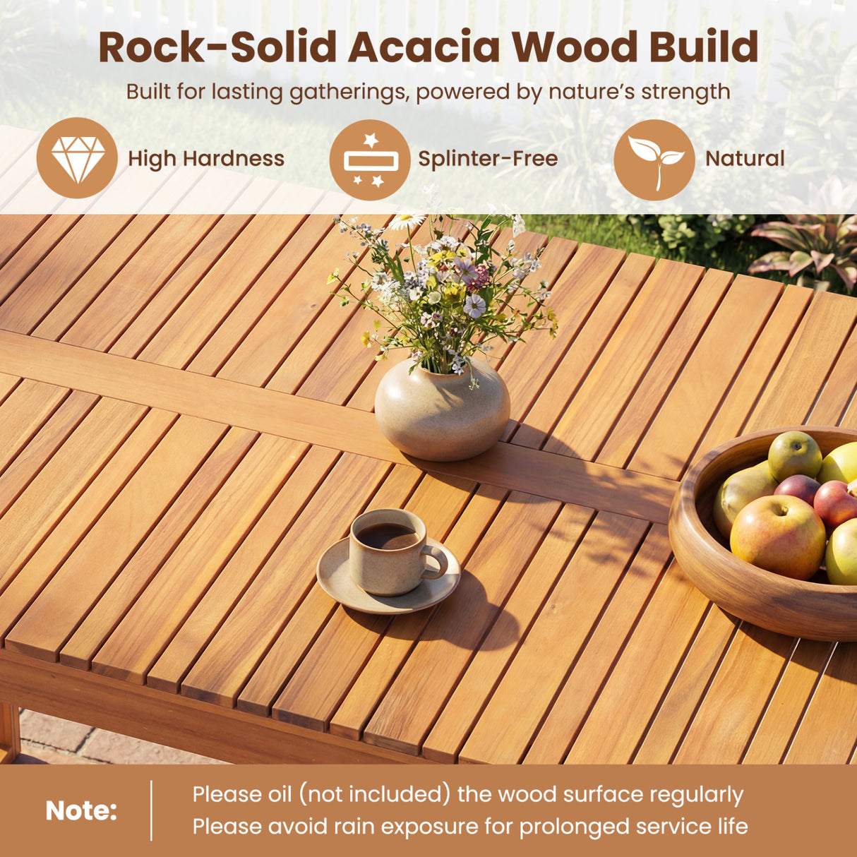 Acacia Wood Outdoor Garden Bench Set of 1/2 with Slatted Seat for Front Porch-Set of 1