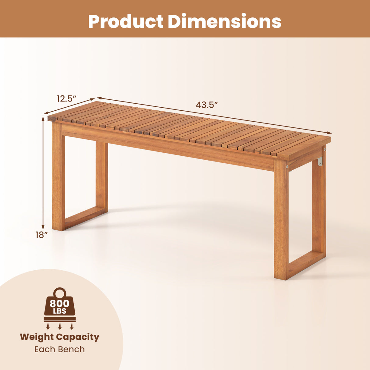 Acacia Wood Outdoor Garden Bench Set of 1/2 with Slatted Seat for Front Porch-Set of 1
