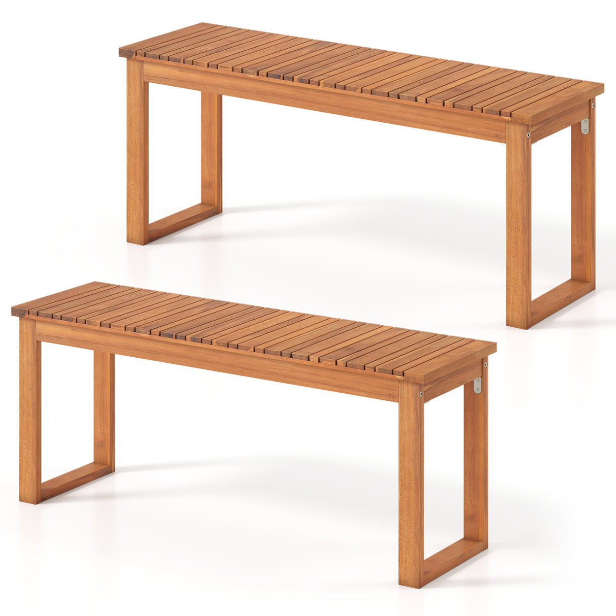 Acacia Wood Outdoor Garden Bench Set of 1/2 with Slatted Seat for Front Porch-Set of 2