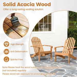Acacia Wood Outdoor Adirondack Chair with Ergonomic Design-Natural