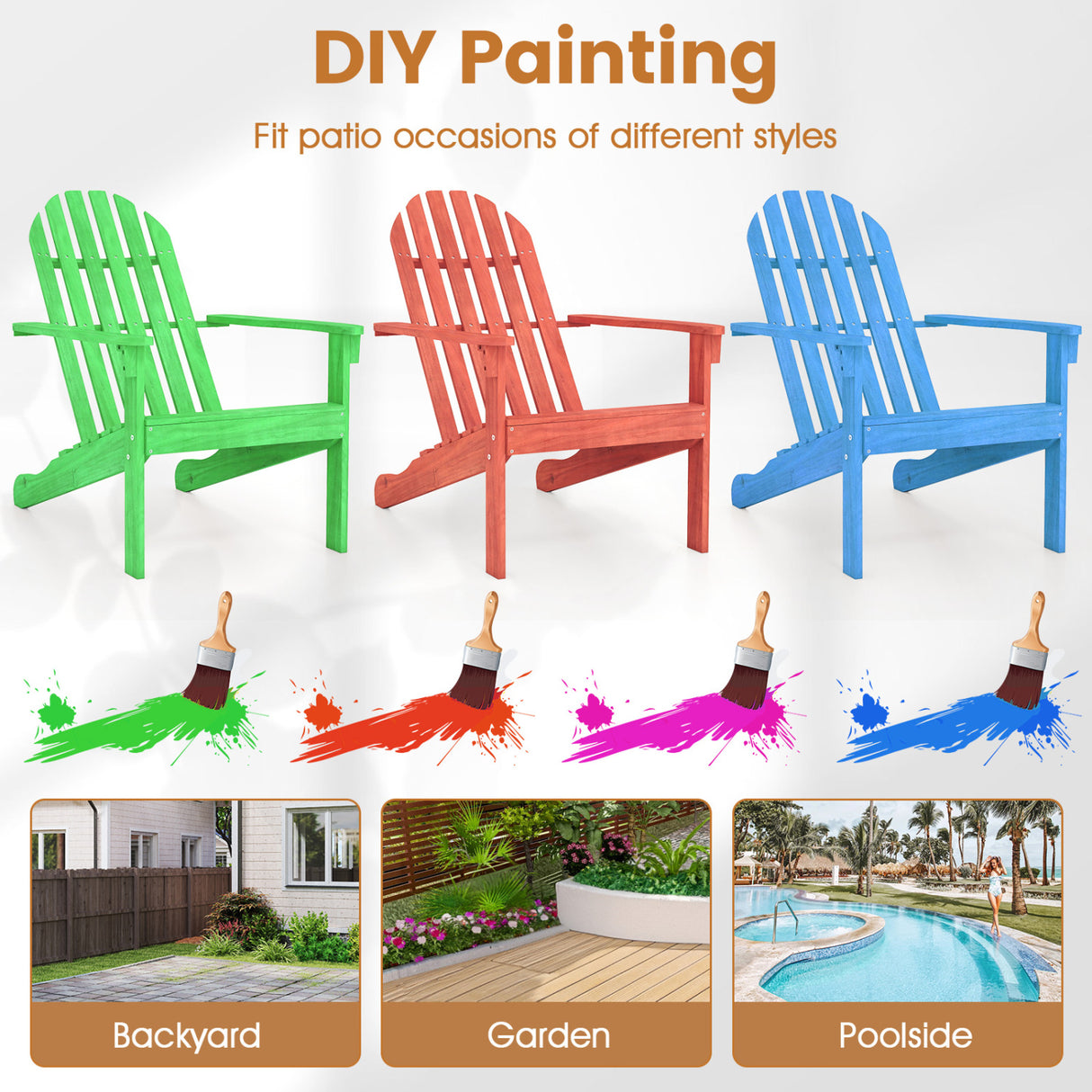 Acacia Wood Outdoor Adirondack Chair with Ergonomic Design-Natural